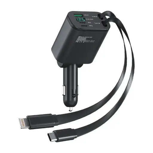 [YLC88123] Car charger with cable  charger super fast charging car cigarette lighter mobile phone charger with retractable cable