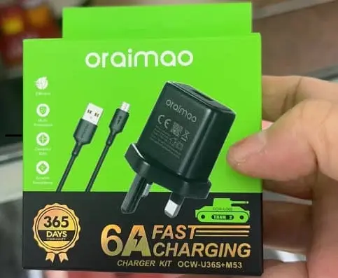 Oraimo 6A Fast Charging Charger Kit (OCW-U36S+M53) – Universal USB Adapter + Micro USB Cable,